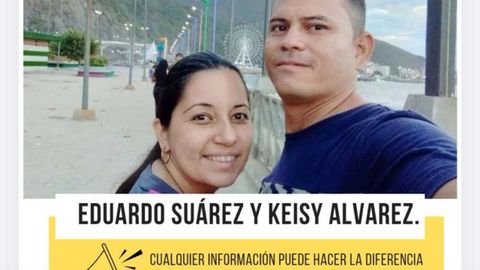 Cartel de b�squeda de Eduardo Su�rez y Keisy �lvarez, dos v�ctimas de los terremotos en Venezuela.