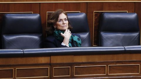La vicepresidenta Carmen Calvo, en la sesi�n de control de hoy en el Senado