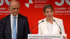 La vicepresidenta segunda y ministra de Trabajo y Econom�a Social, Yolanda D�az, junto al secretario Adjunto Iberoamericano, Frederico Ludovic