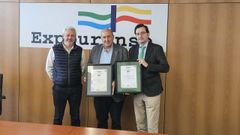 El director de Aenor en Galicia, Jos Enrique Rodrguez Coello, el director gerente de Expourense, Rogelio Martnez, y el responsable del Departamento de Calidad, Emilio Gonzlez Prez.