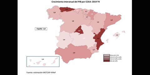 Mapa de crecimiento del PIB por comunidades