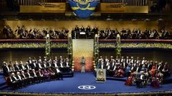 Vista general de la ceremonia de entrega de los Premios Nobel 2015 en Estocolmo, Suecia.