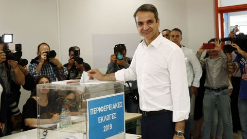 El lder de Nueva Democracia, Kyriakos Mitsotakis, en las elecciones municipales del domingo