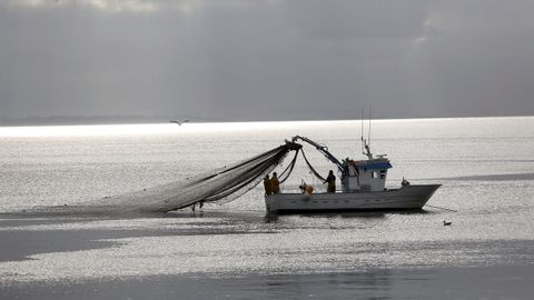 Un pesquero de pequeas dimensiones faenando en la ra de Arousa (foto de archivo)