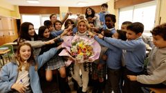 Mara P�rez, este jueves con sus alumnos del colegio Inmaculada de Mar�n