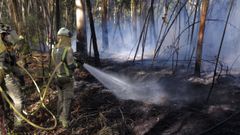 Intervención de una brigada forestal de la Xunta. La imagen no se corresponde con el incendio de Cabarcos