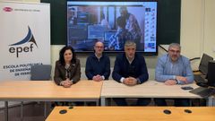 De izquierda a derecha, la vicerrectora Ana Ares; Juan Oliveira y Javier Fern�ndez, de Siemens; y Vicente D�az, director de la EPEF