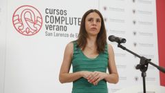 Irene Montero en su intervenci�n este lunes en el marco de los Cursos de verano de Podemos en San Lorenzo de El Escorial