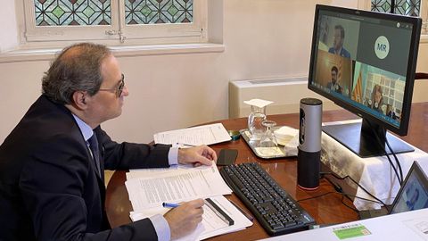 El presidente del Govern, Quim Torra, preside el Consell Executiu de forma telemtica