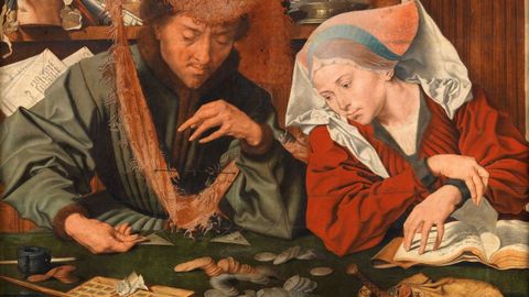 «El cambista y su mujer» (1539). Marinus van Reymerswale. Museo Nacional del Prado