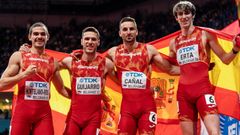 Bruno Hortelano, Manuel Guijarro, I�aki Ca�al y Bernat Erta, plata en la final de 4x400 metros lisos del Campeonato del Mundo de atletismo en pista cubierta de Belgrado