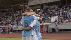 Maceira, Armental y Guisande celebran un gol ante el Vilalb�s