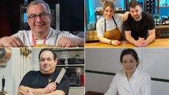 De izquierda a derecha y de arriba a abajo: Alberto Rodr�guez (de Cafeter�a Pasteler�a Estilo, en Melide), Fani Dold�n y Rafa Vieito (de O Mu��o, en A Ba�a), Enrique Castillo (de A Casa dos Mart�nez, en Padr�n) y Mar�a Jos� Sanmart�n (de Casa Chelo, en Arz�a).