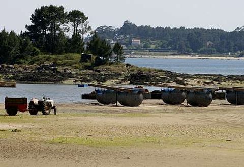 Una zona de la playa de Ma��ns es uno de los puntos autorizados para las tareas de montaje y desguace de bateas.