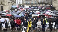 En primeira fila, membros da plataforma Queremos Galego, durante a ratificaci�n do protocolo �Lingua vital xa�, en marzo deste ano.