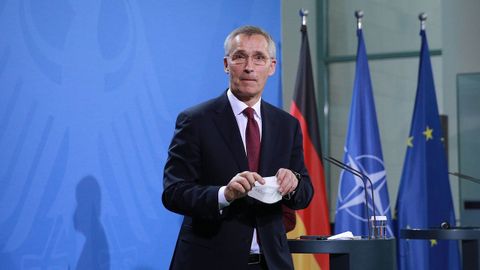 El secretario general de la OTAN, Jens Stoltenberg, hoy en rueda de prensa.