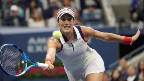 Garbi�e Muguruza, en el partido que supuso su eliminacion del Abierto de Estados Unidos