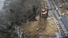 Desprendimiento ocurrido en febrero en Frieira (Crecente), que oblig� a cortar la l�nea del Mi�o durante varios d�as