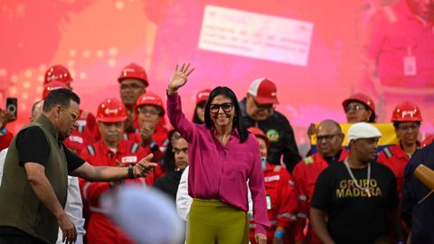 Delcy Rodr�guez durante una manifestaci�n por la liberaci�n de Nicol�s Maduro y su mujer, Cilia Flores