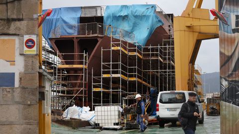 Imagen del pasado enero en la que se muestran bloques de acero para las patrulleras en las instalaciones de Cardama en Vigo.