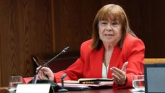 La presidenta del PSOE, Cristina Narbona, durante su comparecencia ante la Comisi�n de Investigaci�n del caso Koldo, en el Senado.