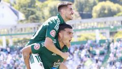 Arroyo y Dani Ojeda celebrando el tanto del vallisoletano frente al Real Uni�n. 