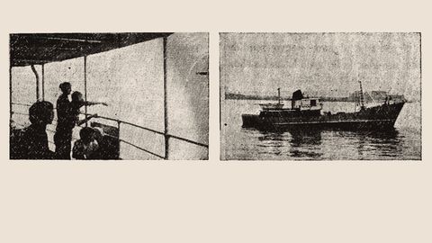 A la izquierda, el ni�o estadounidense Paul von Rosenstiel, en el instante en que lanz� una botella al mar desde el trasatl�ntico Ascania. A la derecha, el pesquero gallego Adela Roibal, cuya tripulaci�n la hall�