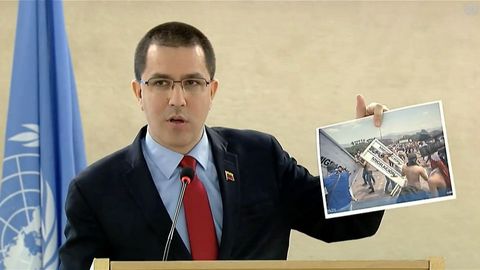 El ministro de Relaciones Exteriores de Venezuela, Jorge Arreaza, durante su intervenci�n en el Consejo de Derechos Humanos de la ONU