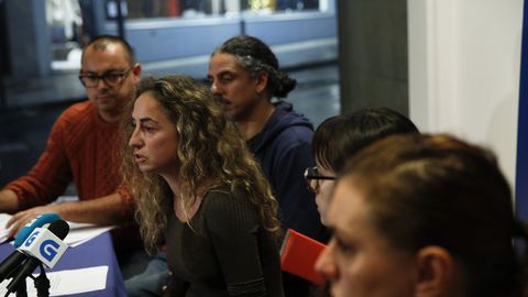 Pablo Nieves, Martio Ramos y Raquel Bernrdez durante la rueda de prensa que ofrecieron el pasado martes para denunciar que la coordinadora tena secuestrado el proceso de primarias