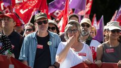 El secretario general de CC.OO., Unai Sordo, y la secretaria general en Madrid, Paloma L�pez, durante la manifestaci�n bajo el lema �De las respuestas a la acci�n�